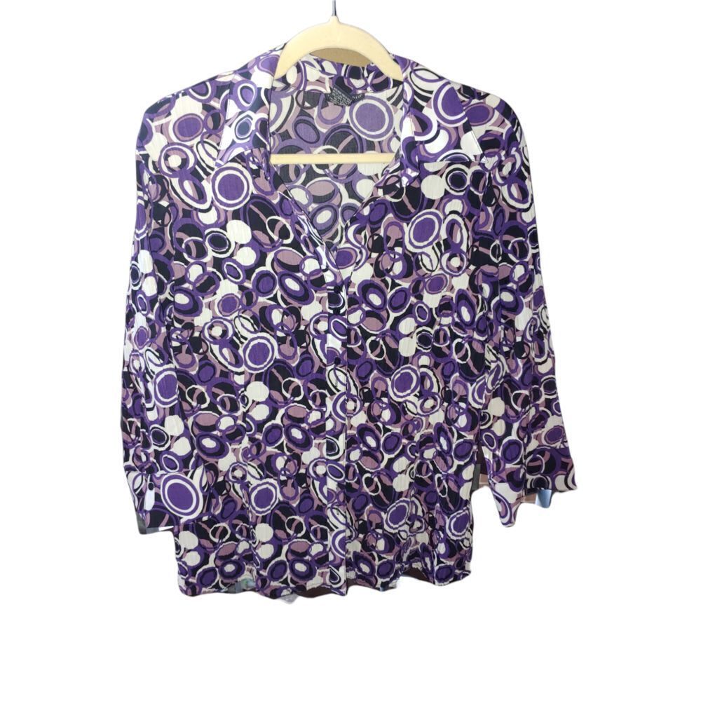 Bay Studio Career Women's Size Large Purple/White/Black Button Up Blouse.